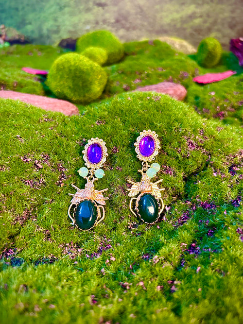 Amethyst Beetle Earrings