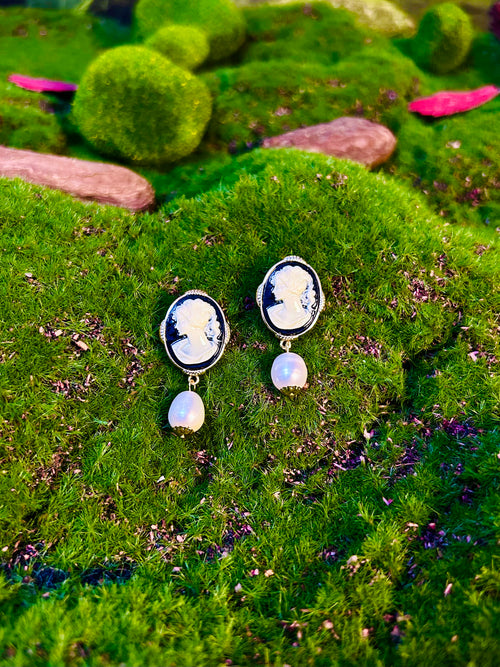 Monochrome Cameo Pearl Earrings