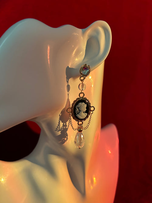French Crystal Cameo Earrings