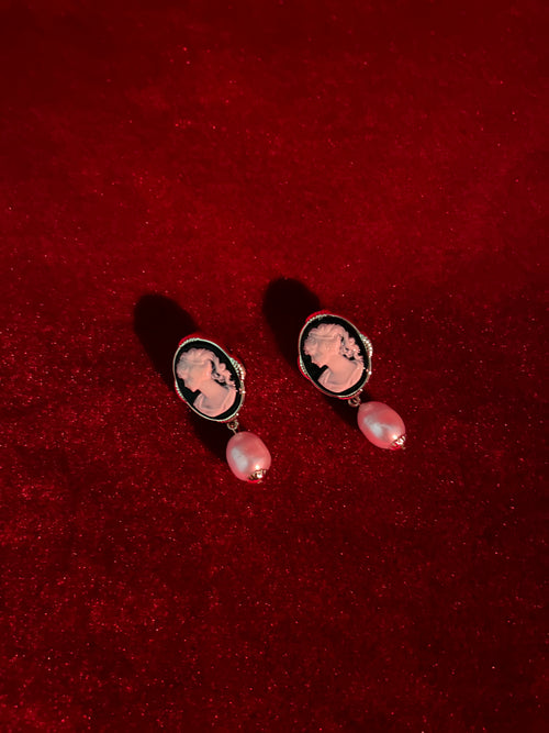 Monochrome Cameo Pearl Earrings