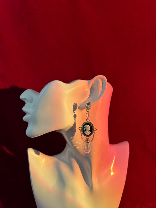 French Crystal Cameo Earrings