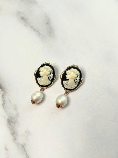 Monochrome Cameo Pearl Earrings