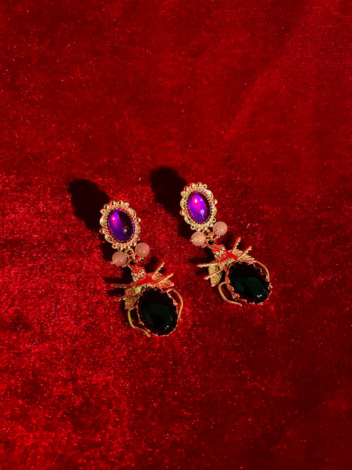 Amethyst Beetle Earrings