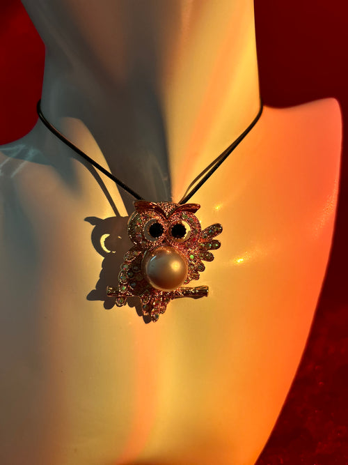 Twilight Pearl Owl Necklace